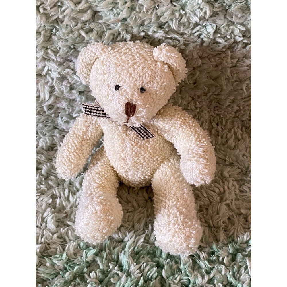 Russ Home Buddies Tumbles Teddy Bear Terry Cloth Ivory Gingham Bow 5" Vintage